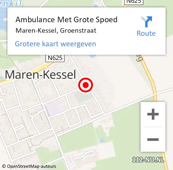 Locatie op kaart van de 112 melding: Ambulance Met Grote Spoed Naar Maren-Kessel, Groenstraat op 29 mei 2018 11:29