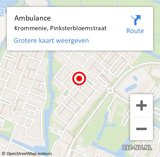 Locatie op kaart van de 112 melding: Ambulance Krommenie, Pinksterbloemstraat op 29 mei 2018 12:21