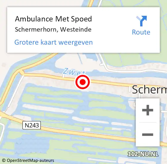 Locatie op kaart van de 112 melding: Ambulance Met Spoed Naar Schermerhorn, Westeinde op 26 februari 2014 04:36