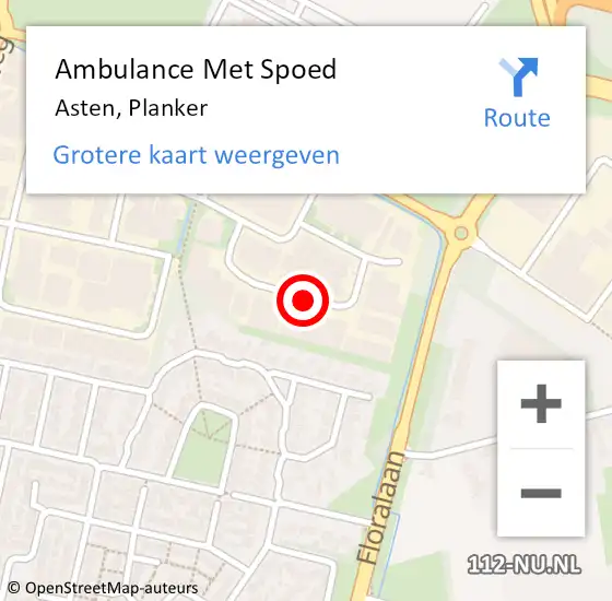 Locatie op kaart van de 112 melding: Ambulance Met Spoed Naar Asten, Planker op 29 mei 2018 13:12