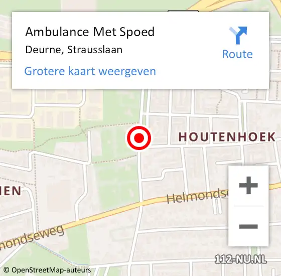 Locatie op kaart van de 112 melding: Ambulance Met Spoed Naar Deurne, Strausslaan op 29 mei 2018 13:19