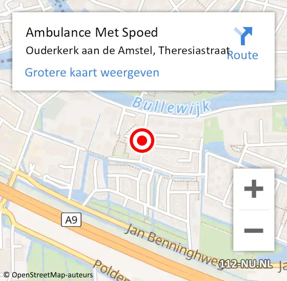 Locatie op kaart van de 112 melding: Ambulance Met Spoed Naar Ouderkerk aan de Amstel, Theresiastraat op 29 mei 2018 13:30
