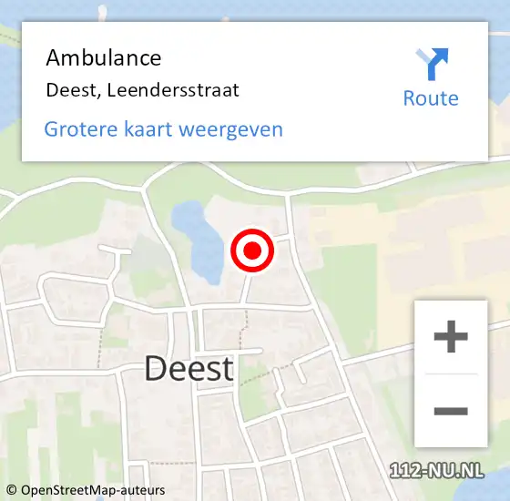 Locatie op kaart van de 112 melding: Ambulance Deest, Leendersstraat op 29 mei 2018 13:49