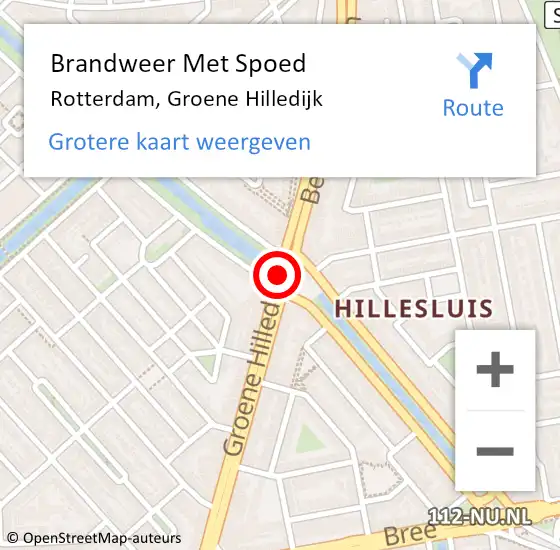 Locatie op kaart van de 112 melding: Brandweer Met Spoed Naar Rotterdam, Groene Hilledijk op 29 mei 2018 13:59