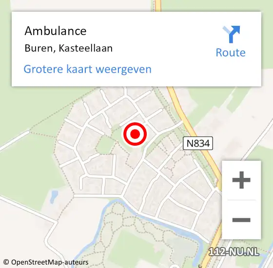 Locatie op kaart van de 112 melding: Ambulance Buren, Kasteellaan op 29 mei 2018 14:24