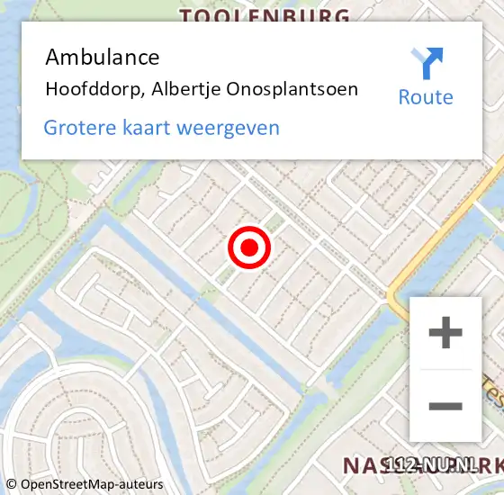 Locatie op kaart van de 112 melding: Ambulance Hoofddorp, Albertje Onosplantsoen op 29 mei 2018 14:28