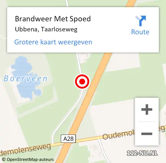 Locatie op kaart van de 112 melding: Brandweer Met Spoed Naar Ubbena, Taarloseweg op 29 mei 2018 14:59