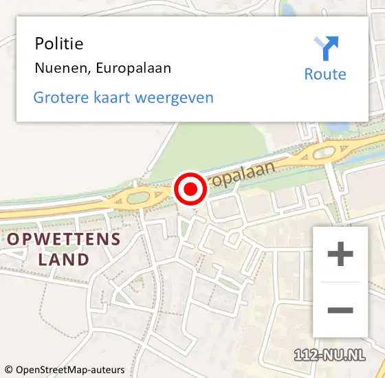 Locatie op kaart van de 112 melding: Politie Nuenen, Europalaan op 29 mei 2018 15:09