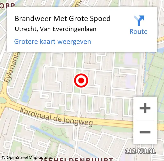 Locatie op kaart van de 112 melding: Brandweer Met Grote Spoed Naar Utrecht, Van Everdingenlaan op 29 mei 2018 16:30