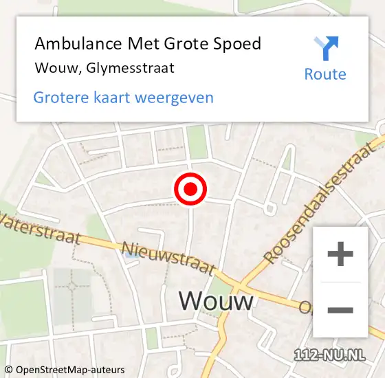 Locatie op kaart van de 112 melding: Ambulance Met Grote Spoed Naar Wouw, Glymesstraat op 29 mei 2018 17:48