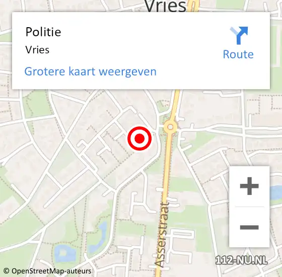 Locatie op kaart van de 112 melding: Politie Vries op 29 mei 2018 17:53