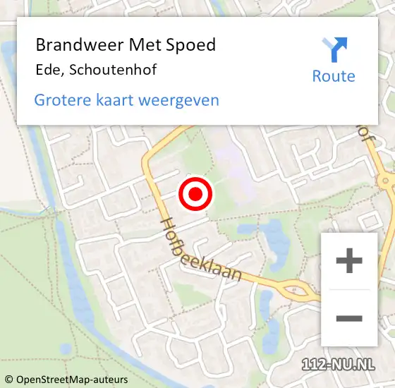 Locatie op kaart van de 112 melding: Brandweer Met Spoed Naar Ede, Schoutenhof op 29 mei 2018 18:19