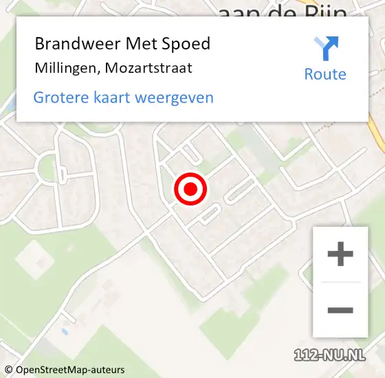 Locatie op kaart van de 112 melding: Brandweer Met Spoed Naar Millingen, Mozartstraat op 29 mei 2018 18:29