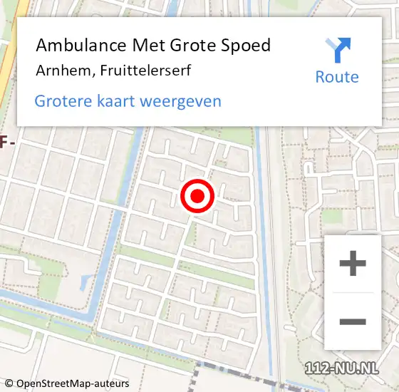 Locatie op kaart van de 112 melding: Ambulance Met Grote Spoed Naar Arnhem, Fruittelerserf op 29 mei 2018 18:49