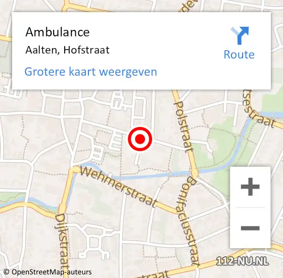 Locatie op kaart van de 112 melding: Ambulance Aalten, Hofstraat op 29 mei 2018 19:10