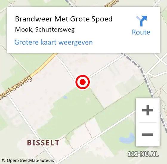 Locatie op kaart van de 112 melding: Brandweer Met Grote Spoed Naar Mook, Schuttersweg op 29 mei 2018 19:47