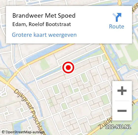 Locatie op kaart van de 112 melding: Brandweer Met Spoed Naar Edam, Roelof Bootstraat op 29 mei 2018 19:53