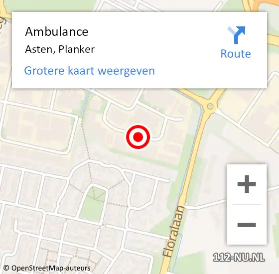 Locatie op kaart van de 112 melding: Ambulance Asten, Planker op 29 mei 2018 20:09