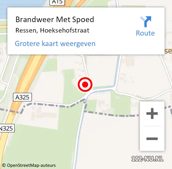 Locatie op kaart van de 112 melding: Brandweer Met Spoed Naar Ressen, Hoeksehofstraat op 29 mei 2018 20:10