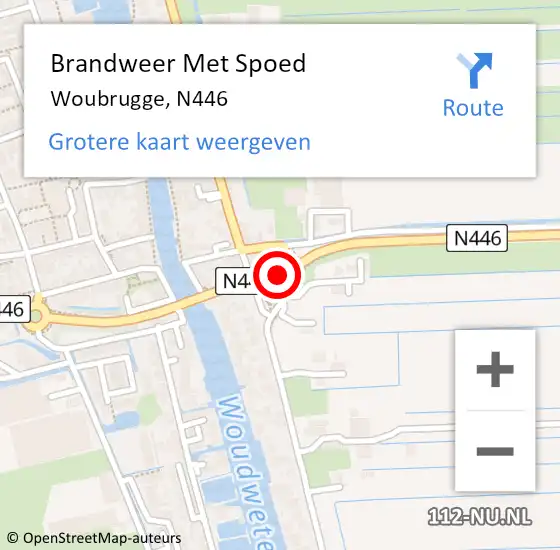 Locatie op kaart van de 112 melding: Brandweer Met Spoed Naar Woubrugge, N446 op 29 mei 2018 20:19