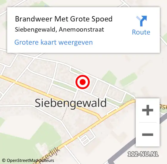 Locatie op kaart van de 112 melding: Brandweer Met Grote Spoed Naar Siebengewald, Anemoonstraat op 29 mei 2018 20:30