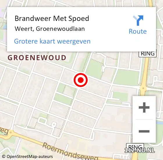 Locatie op kaart van de 112 melding: Brandweer Met Spoed Naar Weert, Groenewoudlaan op 29 mei 2018 21:43