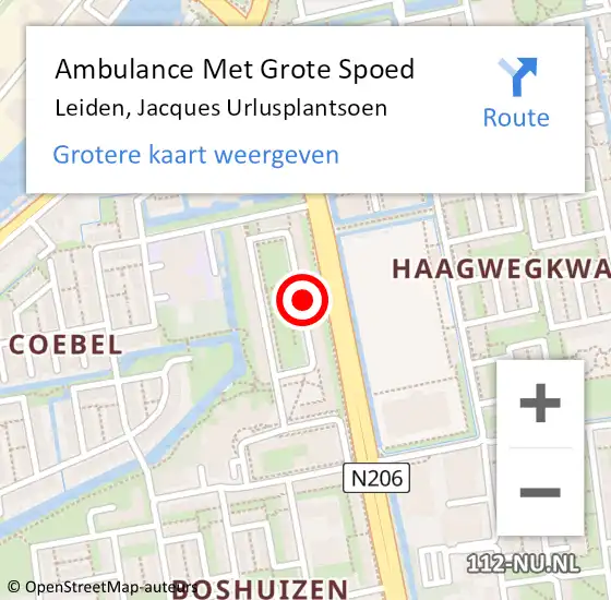 Locatie op kaart van de 112 melding: Ambulance Met Grote Spoed Naar Leiden, Jacques Urlusplantsoen op 29 mei 2018 22:23