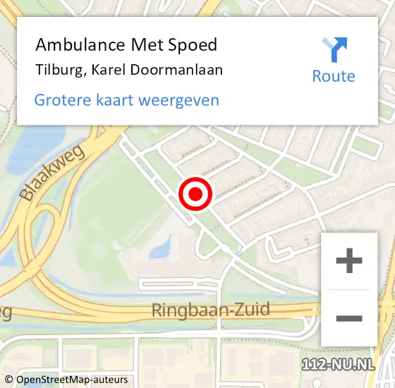 Locatie op kaart van de 112 melding: Ambulance Met Spoed Naar Tilburg, Karel Doormanlaan op 29 mei 2018 22:29