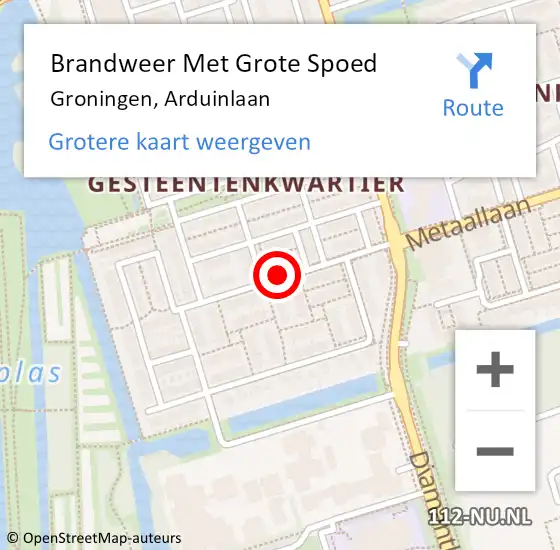 Locatie op kaart van de 112 melding: Brandweer Met Grote Spoed Naar Groningen, Arduinlaan op 30 mei 2018 00:13