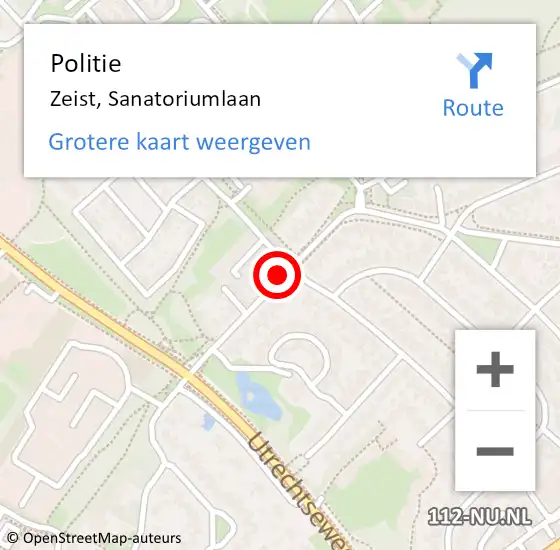 Locatie op kaart van de 112 melding: Politie Zeist, Sanatoriumlaan op 26 februari 2014 08:08
