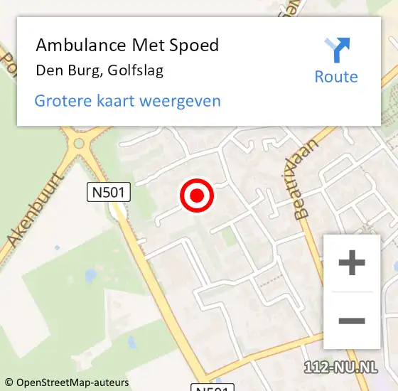 Locatie op kaart van de 112 melding: Ambulance Met Spoed Naar Den Burg, Golfslag op 30 mei 2018 03:22