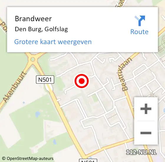 Locatie op kaart van de 112 melding: Brandweer Den Burg, Golfslag op 30 mei 2018 03:47