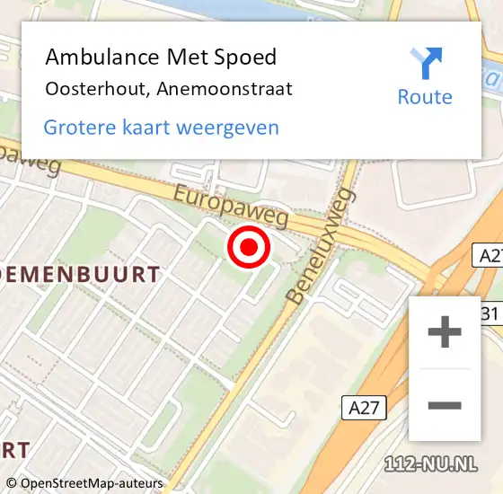 Locatie op kaart van de 112 melding: Ambulance Met Spoed Naar Oosterhout, Anemoonstraat op 30 mei 2018 05:54