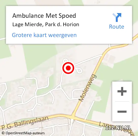 Locatie op kaart van de 112 melding: Ambulance Met Spoed Naar Lage Mierde, Park d. Horion op 30 mei 2018 06:05