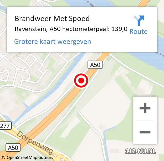 Locatie op kaart van de 112 melding: Brandweer Met Spoed Naar Ravenstein, A50 R op 30 mei 2018 07:05