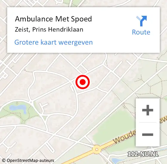 Locatie op kaart van de 112 melding: Ambulance Met Spoed Naar Zeist, Prins Hendriklaan op 30 mei 2018 07:23
