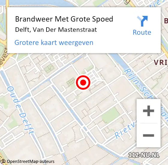 Locatie op kaart van de 112 melding: Brandweer Met Grote Spoed Naar Delft, Van Der Mastenstraat op 30 mei 2018 07:57