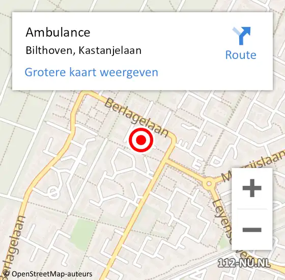 Locatie op kaart van de 112 melding: Ambulance Bilthoven, Kastanjelaan op 26 februari 2014 08:31