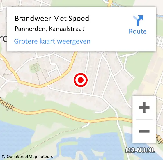 Locatie op kaart van de 112 melding: Brandweer Met Spoed Naar Pannerden, Kanaalstraat op 30 mei 2018 09:38