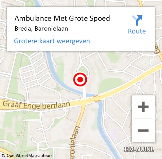 Locatie op kaart van de 112 melding: Ambulance Met Grote Spoed Naar Breda, Baronielaan op 30 mei 2018 10:46