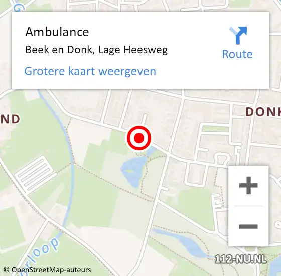 Locatie op kaart van de 112 melding: Ambulance Beek en Donk, Lage Heesweg op 30 mei 2018 11:43