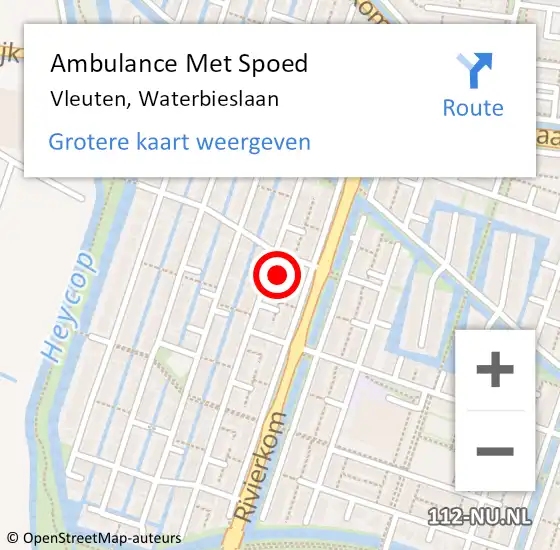 Locatie op kaart van de 112 melding: Ambulance Met Spoed Naar Vleuten, Waterbieslaan op 30 mei 2018 12:48