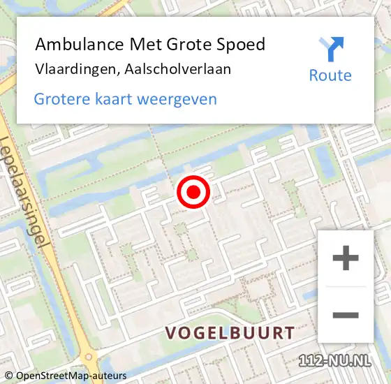 Locatie op kaart van de 112 melding: Ambulance Met Grote Spoed Naar Vlaardingen, Aalscholverlaan op 30 mei 2018 12:57