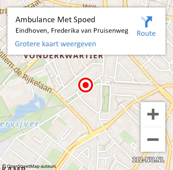 Locatie op kaart van de 112 melding: Ambulance Met Spoed Naar Eindhoven, Frederika van Pruisenweg op 30 mei 2018 13:16