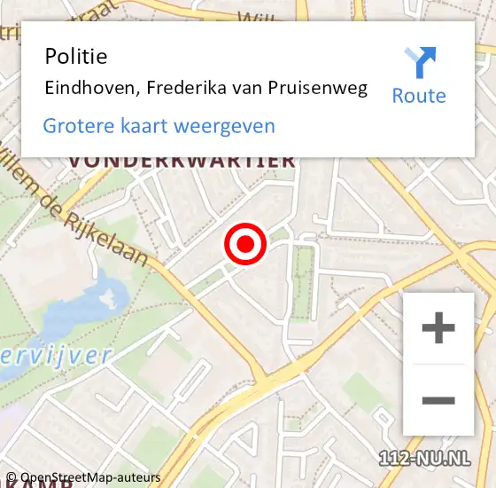 Locatie op kaart van de 112 melding: Politie Eindhoven, Frederika van Pruisenweg op 30 mei 2018 13:19