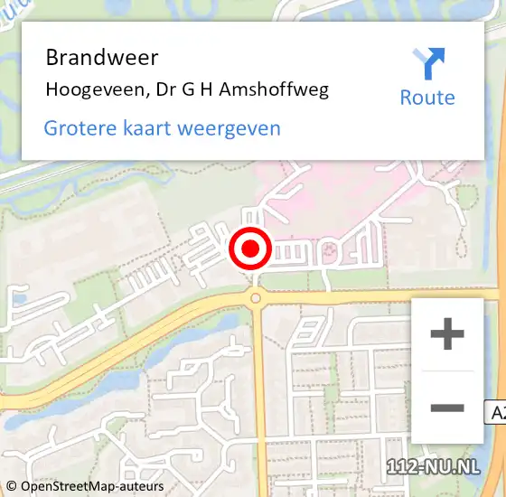 Locatie op kaart van de 112 melding: Brandweer Hoogeveen, Dr G H Amshoffweg op 30 mei 2018 15:14