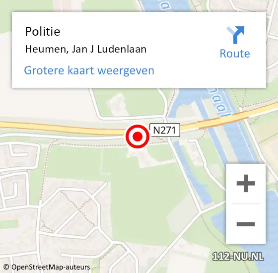 Locatie op kaart van de 112 melding: Politie Heumen, Jan J Ludenlaan op 30 mei 2018 15:35