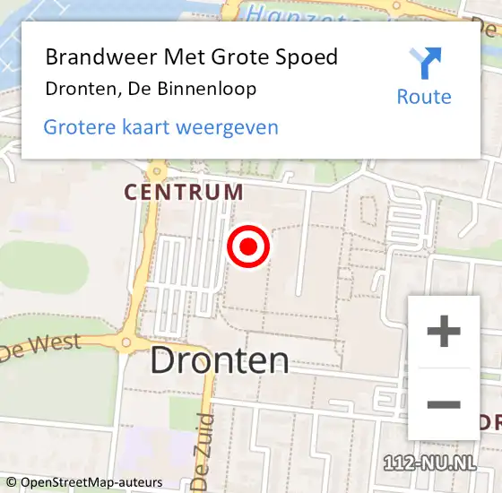 Locatie op kaart van de 112 melding: Brandweer Met Grote Spoed Naar Dronten, De Binnenloop op 30 mei 2018 15:52