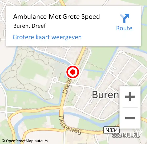 Locatie op kaart van de 112 melding: Ambulance Met Grote Spoed Naar Buren, Dreef op 30 mei 2018 15:57