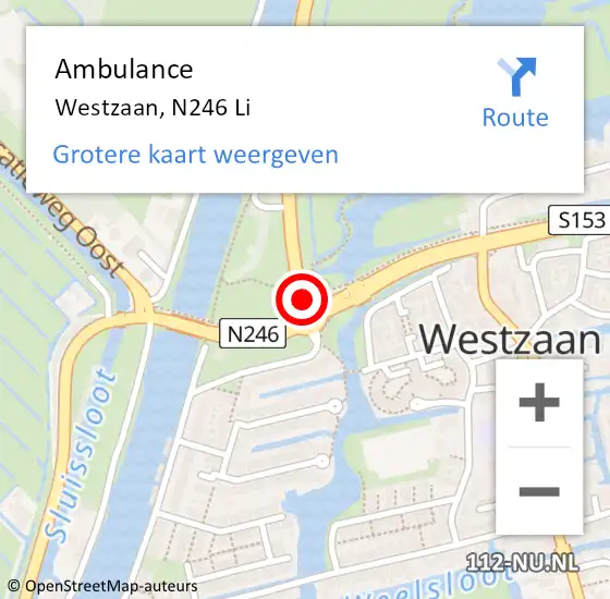 Locatie op kaart van de 112 melding: Ambulance Westzaan, N246 Li op 30 mei 2018 16:34